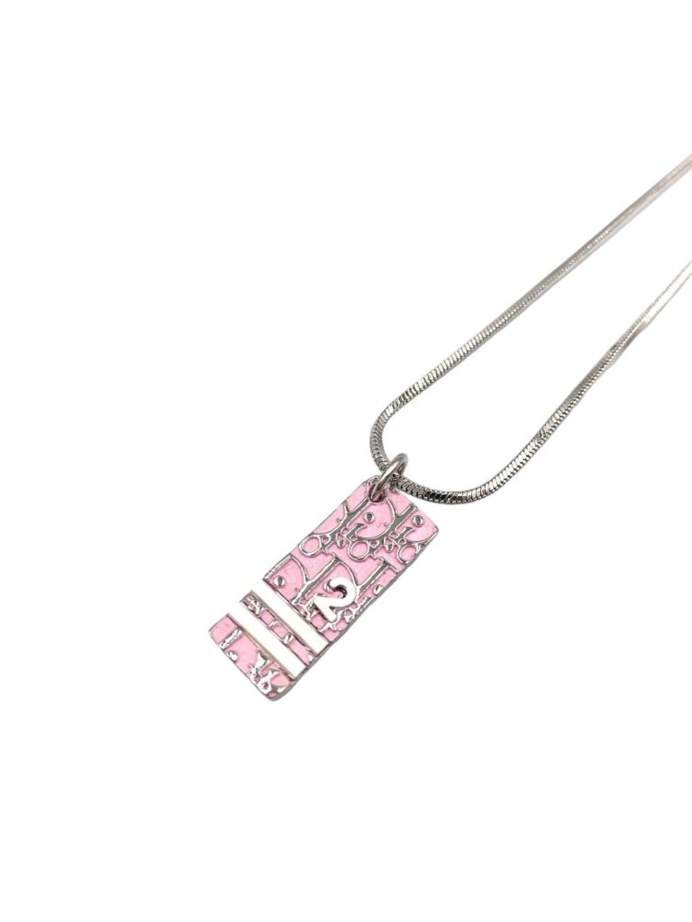 Dior Trotter Metal Enamel Silver Pink Necklace